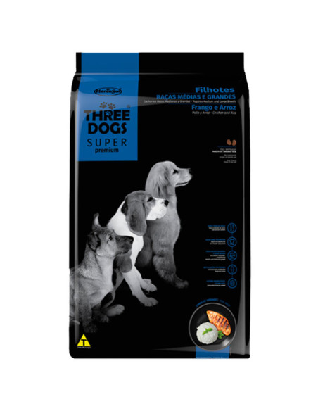 3 kg perro Cachorro Rza Med y Gde  (pollo y arroz) Three Dogs