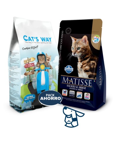 7.5kg GATO ADULTO SALMON Y ARROZ MATISSE + 15.3KG ARENA CATSWAY