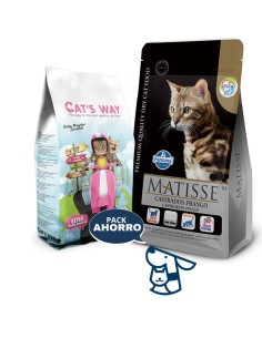 7.5KG GATO CASTRADO POLLO MATISSE + 8.5KG ARENA CATSWAY 2