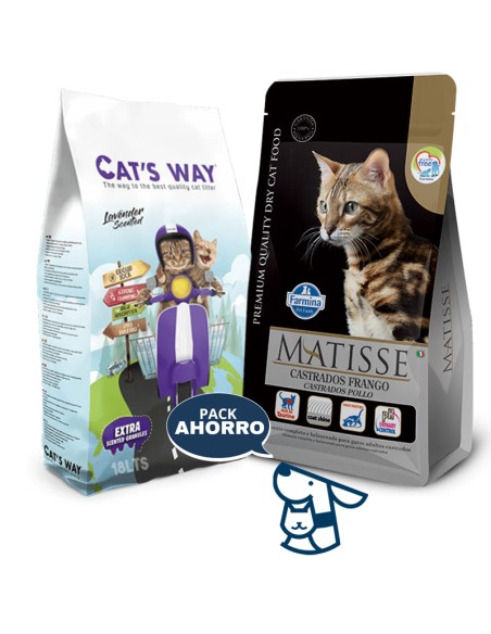7.5KG GATO ADULTO POLLO CASTRADO MATISSE + 15.3KG ARENA AGLOMERANTE