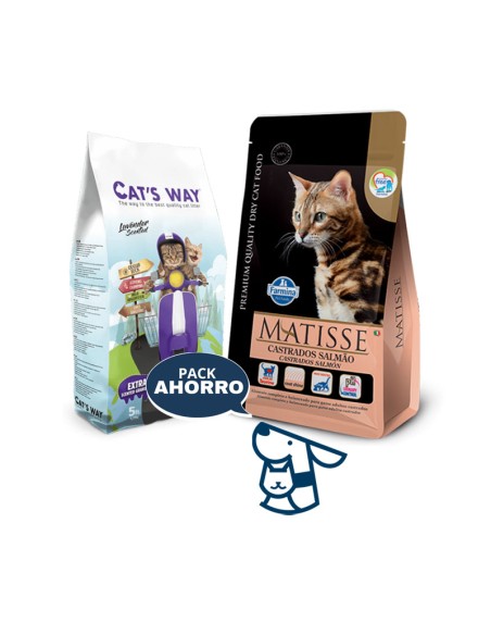 2kg GATO ADULTO CASTRADO SALMON MATISSE + 4.25KG ARENA CATSWAY