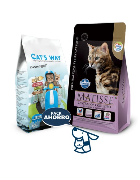 7.5kg Gato Adulto Castrado Cordero Matisse + 8.5kg Arena Catsway