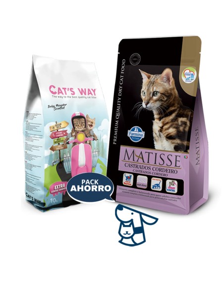 7.5kg Gato Adulto Castrado Cordero Matisse + 8.5kg Arena Catsway