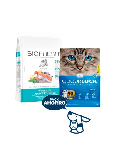 1,5 KG GATITO KITTEN GATO BIOFRESH SALMON  + 6KG ARENA ODOURLOCK