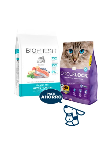 1,5 KG GATITO KITTEN GATO BIOFRESH SALMON  + 6KG ARENA ODOURLOCK