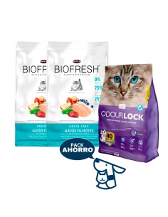 3 KG GATITO KITTEN GATO BIOFRESH POLLO + 6KG ARENA ODOURLOCK 2