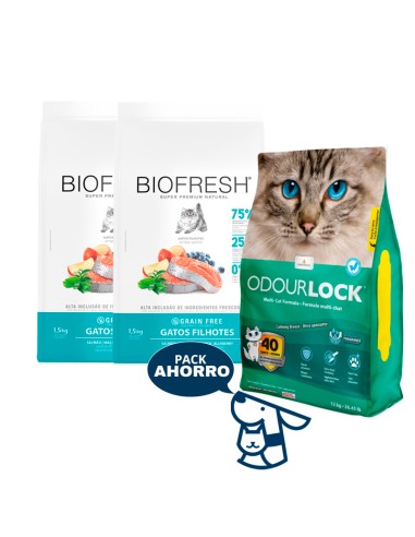 3 KG GATITO KITTEN GATO BIOFRESH SALMON + 12KG ARENA ODOURLOCK