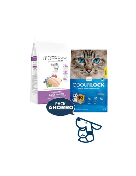 1.5KG GATO ADULTO BIOFRESH POLLO+ 6KG ARENA ODOURLOCK