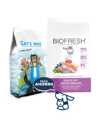 7.5KG GATO ADULTO BIOFRESH SALMON + 8.5KG ARENA CATSWAY