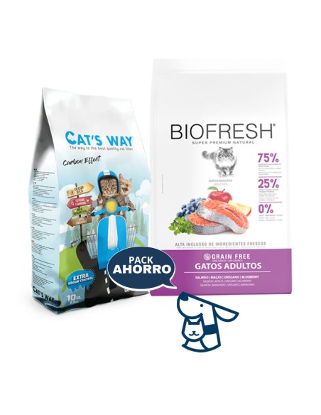 7.5KG GATO ADULTO BIOFRESH SALMON + 8.5KG ARENA CATSWAY