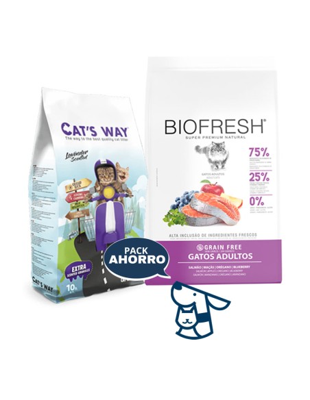 7.5KG GATO ADULTO BIOFRESH SALMON + 8.5KG ARENA CATSWAY