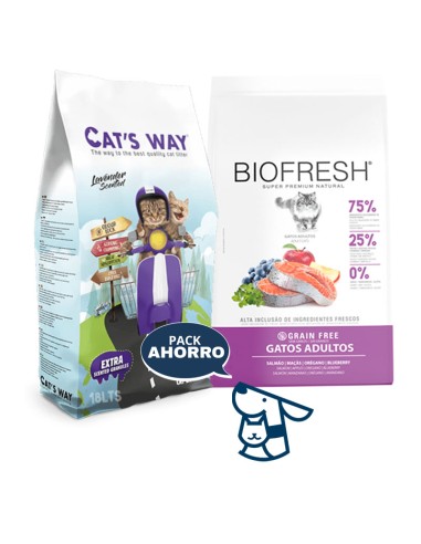 7.5KG GATO ADULTO BIOFRESH SALMON + 15.3KG ARENA CATSWAY