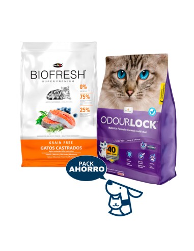 1.5KG GATO ADULTO CASTRADO BIOFRESH SALMON+ 6KG DE ODOURLOCK