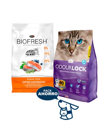 1.5KG GATO ADULTO CASTRADO BIOFRESH SALMON+ 6KG DE ODOURLOCK
