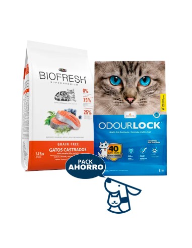 1.5KG GATO ADULTO CASTRADO BIOFRESH SALMON+ 6KG DE ODOURLOCK
