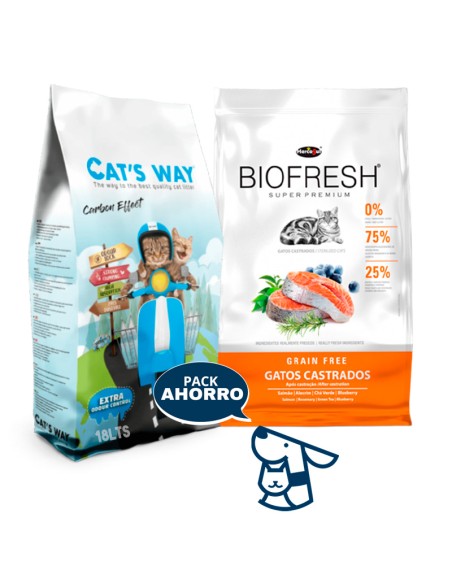 7,5 KG GATO CASTRADO BIOFRESH SALMON + 15,3KG CATSWAY