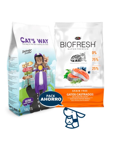 7,5 KG GATO CASTRADO BIOFRESH SALMON + 15,3KG CATSWAY