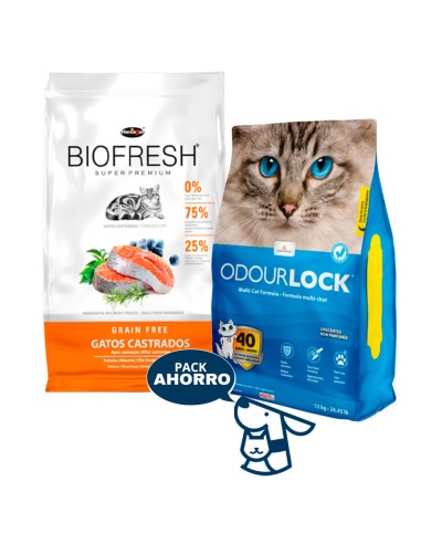 7.5KG GATO ADULTO CASTRADO BIOFRESH SALMON + 12 KG ODOURLOCK