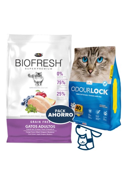 7.5kggato adulto biofresh pollo +12kg arena odourlock