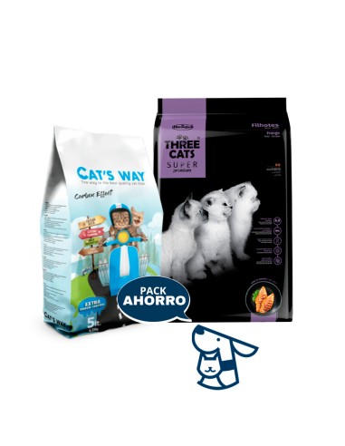 3kg Gatito Cachorro Three Cats + 4,25 KG CATSWAY