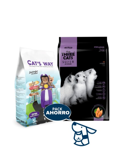 3kg Gatito Cachorro Three Cats + 4,25 KG CATSWAY