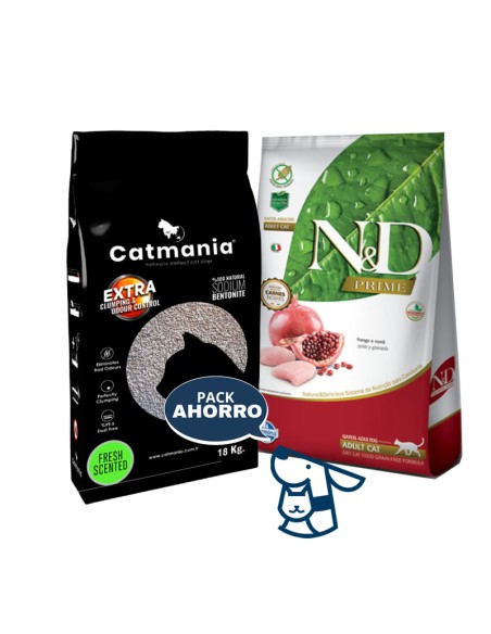 7.5KG GATO ADULTO NYD PRIME + 18KG ARENA CATMANIA