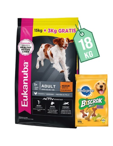 15kg+3kg perro ADULTO Raza MEDIANA EUKANUBA