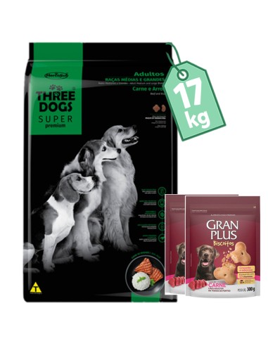 17KG perro ADULTO Raza MEDIANA Y GRANDE THREE DOGS