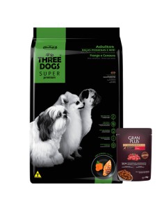 three dogs SUPER PREMIUM perro adulto raza pequeña mini pollo y zanahoria 10kg