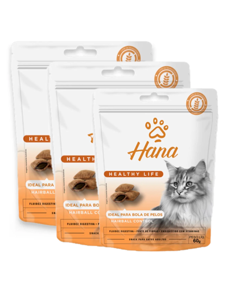 3 UNID SNACK HANA CONTROL BOLA DE PELOS 60g C/U