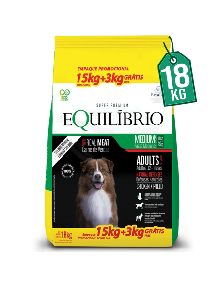 EQUILIBRIO perro Adulto Raza Mediana pollo 15kg+3kg