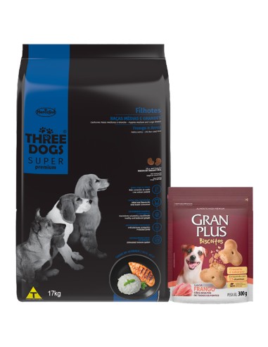 Three Dogs Perro Cachorro Razas Medianas y Grandes 15 kg + 2 kg