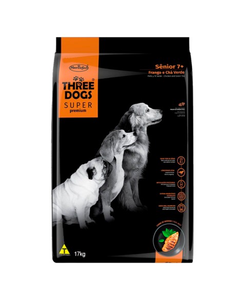THREE DOGS super premium PERRO SENIOR ADULTO 7+ 17KG, 15KG+2KG