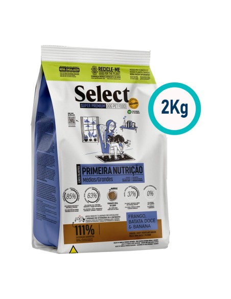 SELECT PERRO CACHORRO RAZA MEDIANA Y GRANDE POLLO, PAPA DULCE Y BANANA 2KG