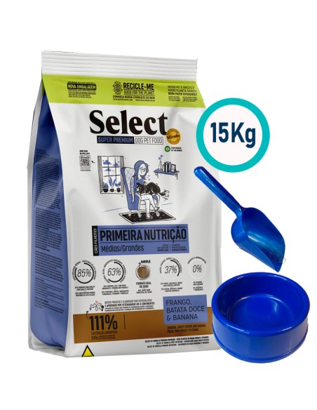 SELECT PERRO CACHORRO RAZA MEDIANA Y GRANDE POLLO, PAPA DULCE Y BANANA 15KG