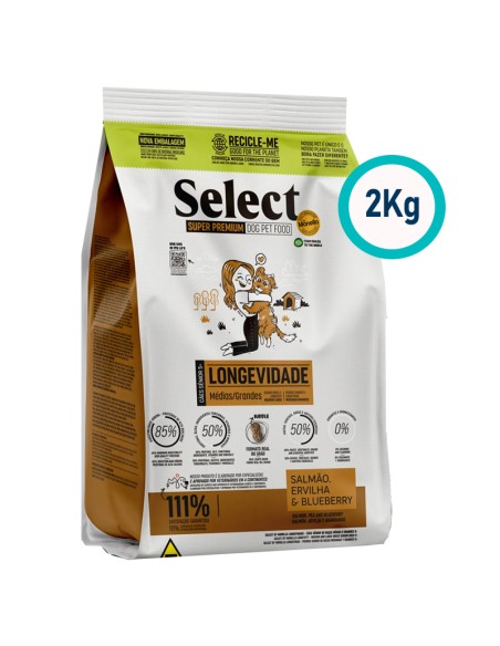 SELECT PERRO SENIOR +5 RAZA MEDIANA Y GRANDE SALMON, ARVEJA Y ARANDANO 2KG