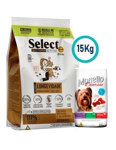 SELECT PERRO SENIOR +5 RAZA MEDIANA Y GRANDE SALMON, ARVEJA Y ARANDANO 15KG