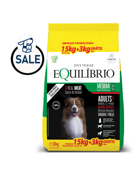 EQUILIBRIO perro Adulto Raza Mediana pollo 15kg+3kg